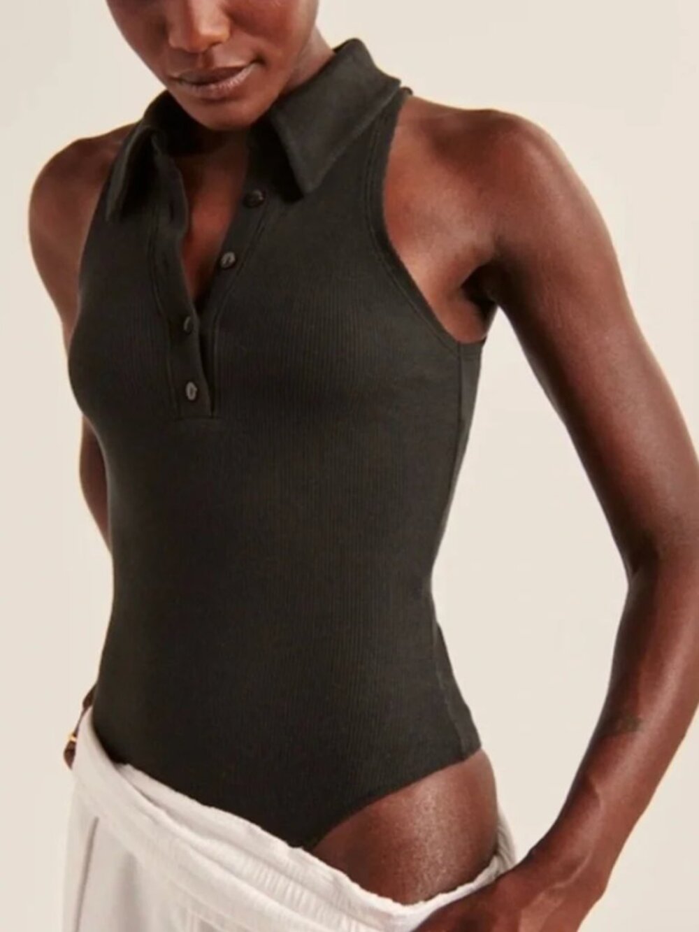 Zara Rib Polo Sleeveless Black Bodysuit